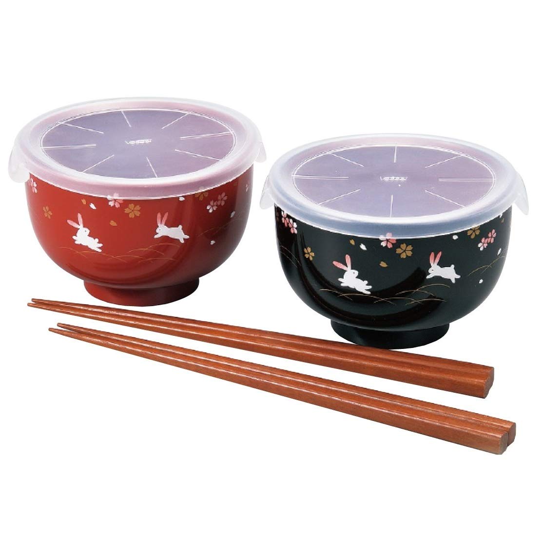 Amazon.co.jp: シール蓋付レンジ汁椀ペア花あそび箸付2客組セット